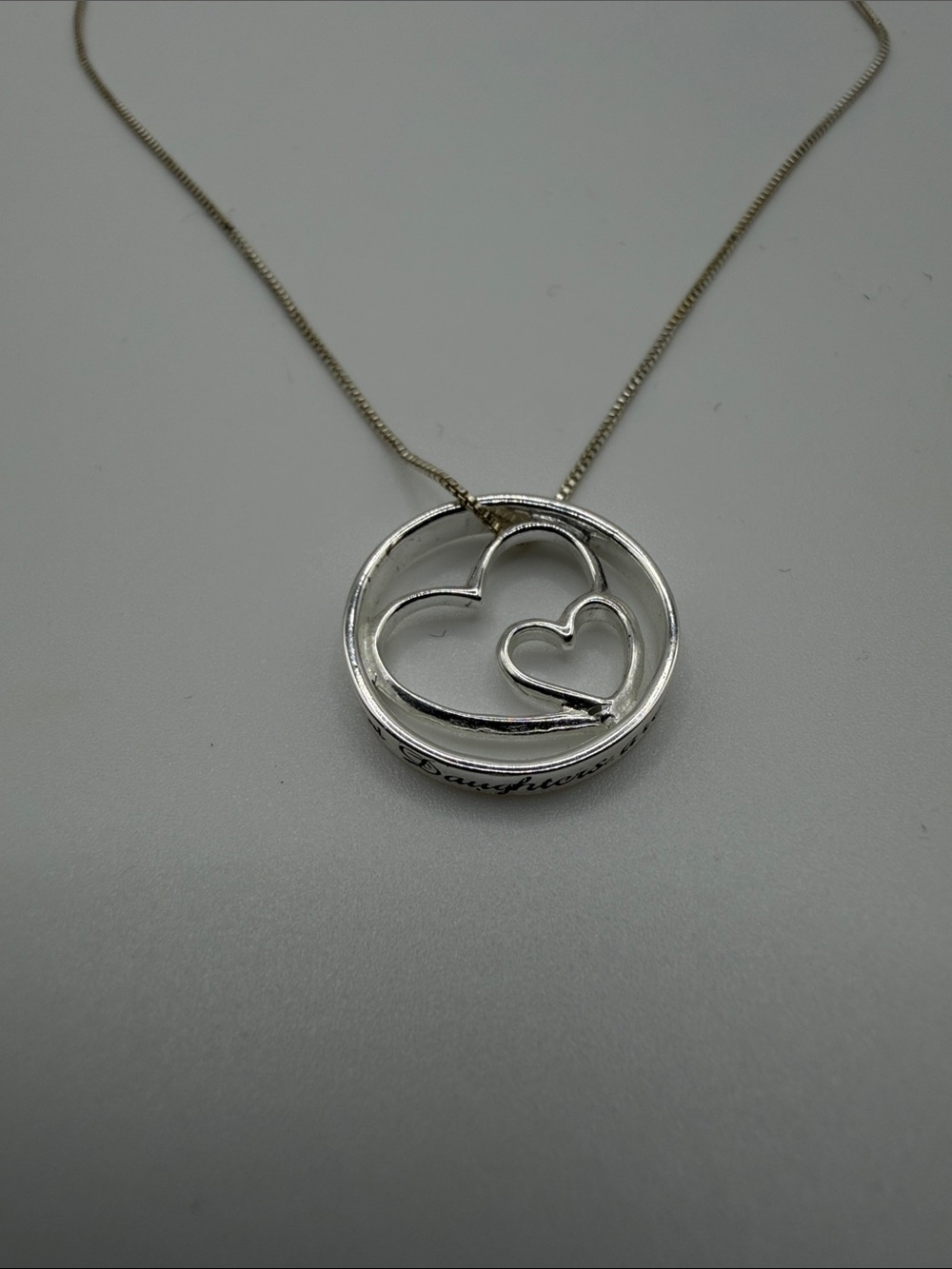 Sterling Silver 925 Double Heart Mother and Daughter pendant necklace